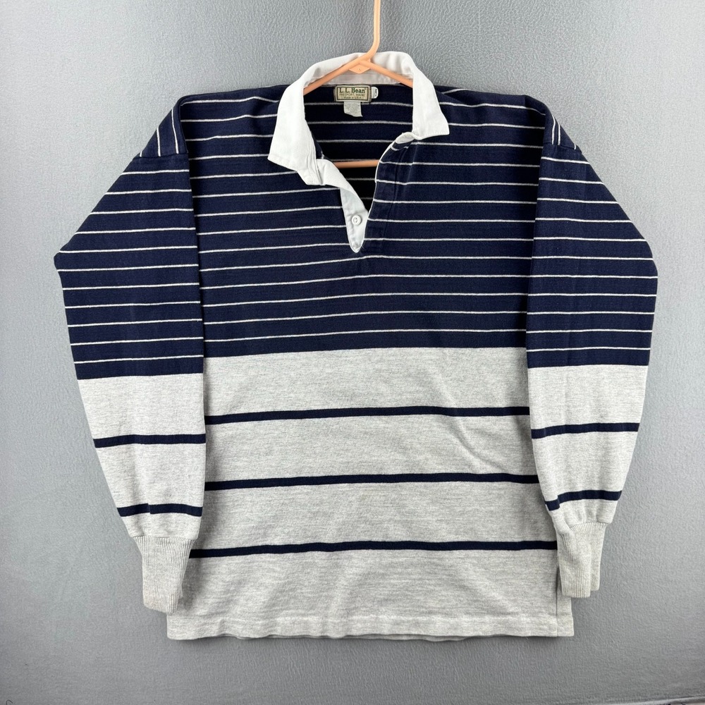 Vintage LL Bean Rugby Shirt Mens XL Blue Heavy Cotton Polo 90s Made in USA